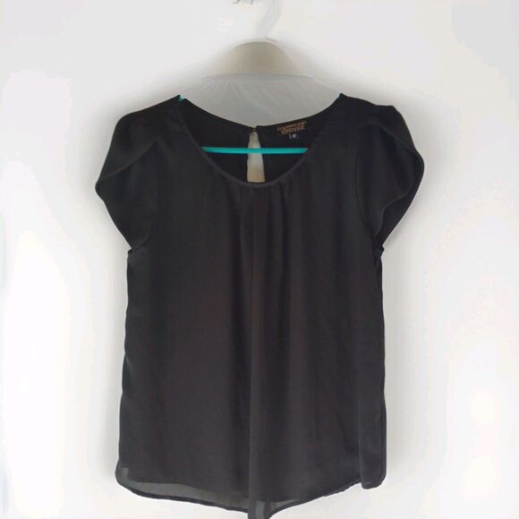 Papermoon Stitchfix Black round neck cap Ruffle sleeve blouse Career MP - Picture 1 of 6